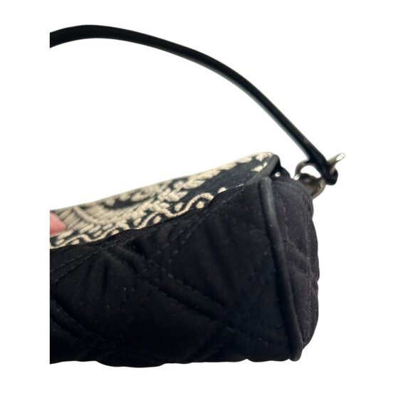 Vera Bradley Black Quilted Embroidered Floral Handbag With Strap & Snap Closure - Picture 7 of 8
